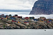 Greenland, West Coast, Baffin bay, the town of Uummannaq clinging to the rock