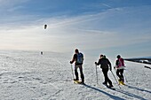 France, Haut Rhin, Hautes Vosges, towards the Kasteberg, snowshoeing, kite surfing, snow, winter