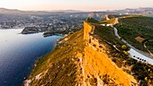 France, Bouches du Rhone, Cassis, Calanques National Park, the Cap Canaille the highest maritime cliff in Europe between La Ciotat and Cassis (aerial view)