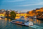 France, Paris, area listed as World Heritage by UNESCO, the banks of the Seine, the Pont Neuf and a fly boat