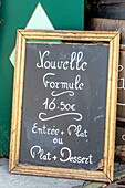 France, Paris, restaurant menu sign