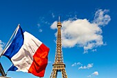 France, Paris, area listed as World Heritage by UNESCO, Eiffel Tower and French Flag