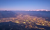 France, Isere, Le Moucherotte, Night view of Grenoble city from the top of Vercors range