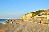 Frankreich, Normandie, Seine Maritime, Pays de Caux, Cote d'Albatre, Veules les Roses, Die schönsten Dörfer Frankreichs, der Strand und die Klippen