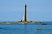 Frankreich, Finistere, Plouguernau, die Jungferninsel im Archipel von Lilia, der Leuchtturm der Jungferninsel, der höchste Leuchtturm Europas mit einer Höhe von 82,5 Metern