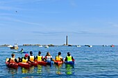 Frankreich, Finistere, Plouguernau, die Jungferninsel im Archipel von Lilia, der Leuchtturm der Jungferninsel, der höchste Leuchtturm Europas mit einer Höhe von 82,5 Metern