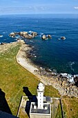 Frankreich, Finistere, Plouguernau, die Jungferninsel im Archipel von Lilia, der Leuchtturm der Jungferninsel, der höchste Leuchtturm Europas mit einer Höhe von 82,5 Metern