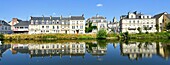 France, Calvados, Caen, Canal de Caen à la mer (Canal of Caen to the sea) and Abbaye aux Dames (Abbey of Women)