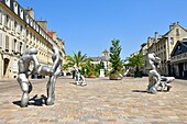 France, Calvados, Caen, Place Saint-Sauveur, Louis XIV statue of Louis Petitot and Vieux Saint Sauveur church in the background