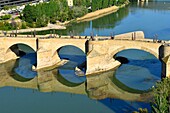 Spain, Aragon Region, Zaragoza Province, Zaragoza, the Puente de Piedra on the Ebro River