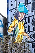 Frankreich, Isere, Grenoble, Straße Lieutenant de Quinsonas, Fresko der Künstler Srek et Killah One im Rahmen des Grenoble Street-Art Fest 2018