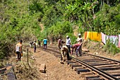 Sri Lanka, Uva province, Ella, railwaymen working on the railroad