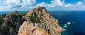 France, Corse du Sud, Gulf of Porto, listed as World Heritage by UNESCO, Capo Rosso and the Genoese Tower of Turghiu (Turghio) in the background