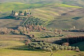 Italy, Tuscany, Val d'Orcia listed as World Heritage by UNESCO, Bagno Vignoni, San Quirico d'Orcia, countryside landscape