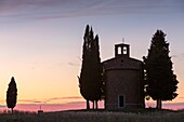 Italy, Tuscany, Val d'Orcia listed as World Heritage by UNESCO, San Quirico d'Orcia, Madonna di Vitalita chapel