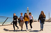 Morocco, Casablanca, parvis of the Hassan II mosque, students on a walk