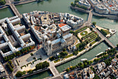 Frankreich, Paris (75), von der UNESCO zum Weltkulturerbe erklärtes Gebiet, Kathedrale Notre-Dame auf der Ile de la Cité (Luftaufnahme)