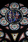 France, Paris, area listed as World Heritage by UNESCO, Ile de la Cite, Notre Dame Cathedral, stained glass of the 13th century Adam and Eve