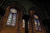 France, Paris, area listed as World Heritage by UNESCO, ile de la Cite, Notre-Dame de Paris Cathedral, stained glass windows on the south façade