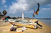 Sri Lanka, Northern province, Mannar island, Thalaimannar village, the beach and lighthouse