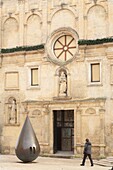Italy, Basilicata, Matera, European Capital of Culture 2019, the Palazzo Lanfranchi (17th century) houses the National Museum of Medieval and Modern Art of Basilicata with its sculpture The Goccia of Kengiro Azumaqui