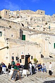 Italy, Basilicata, Matera, European Capital of Culture 2019, troglodyte old town listed as World Heritage by UNESCO, Sassi di Matera, Sasso Caveoso, SanoSano cafe