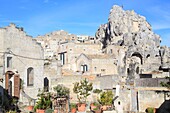Italy, Basilicata, Matera, troglodyte old town listed as World Heritage by UNESCO, European Capital of Culture 2019, Sassi di Matera, Sasso Caveoso with Monterrone rock spur at the bottom