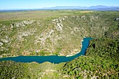 Frankreich, Alpes de Haute Provence, Quinson, Regionaler Naturpark Verdon, untere Gorges du Verdon (Luftaufnahme)