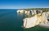 France, Seine Maritime, Etretat, Cote d'Abatre, Pointe de la Courtine, Antifer beach (aerial view)