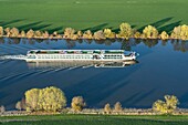 France, Eure, Saint Pierre la Garenne, cruise ship Amadeus Diamond on the Seine (aerial view)