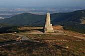 France, Haut Rhin, Guebwiller, hikers around the monument of blue devils at the top of the Grand Ballon de Guebwiller