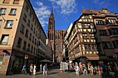France, Bas Rhin, Strasbourg, an old city listed as World Heritage by UNESCO, Mercière Street, which houses the Cathedral Notre Dame de Strasbourg