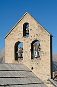 France, Alpes de Haute Provence, Ubaye massif, Saint Paul sur Ubaye, in the hamlet of Fouilllouse, the bell tower of the chapel dated 1579