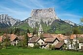 France, Isere, Trieves, the village of Chichilianne at the foot of Mont Aiguille (2085m)