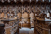 France, Ain, Bourg en Bresse, Royal Monastery of Brou restored in 2018, church of Saint Nicolas de Tolentino, masterpiece of flamboyant Gothic, in the choir of oak stalls by Pierre Berchod