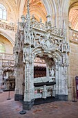 France, Ain, Bourg en Bresse, Royal Monastery of Brou restored in 2018, masterpiece of Flamboyant Gothic, church of St. Nicholas of Tolentino, in the choir, the tomb of Margaret of Austria