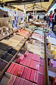 France, Alpes Maritimes, Nice, listed as World Heritage by UNESCO, Old Nice district, Cours Saleya market, scented soap stall