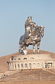 Mongolia, East Mongolia, Steppe area The Genghis Khan Equestrian Statue, part of the Genghis Khan Statue Complex is a 131-foot (40 m) tall statue of Genghis Khan on horseback, on the bank of the Tuul River at Tsonjin Boldog (54 km (33.55 mi) east of the Mongolian capital Ulaanbaatar),