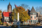 Canada, New Brunswick, Central New Brunswick, Fredericton, Cenotaph and East End houses, autumn