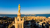 France, Bouches du Rhone, Marseille, Notre Dame de la Garde basilica (aerial view)