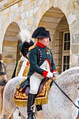 France, Seine et Marne, castle of Fontainebleau, historical reconstruction of the residence of Napoleon 1st and Josephine in 1809, Emperor Napoleon on horseback