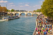 France, Paris, area listed as World heritage by UNESCO, Quai de Gesvres, Paris Marathon, 14 April 2019