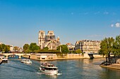 Frankreich, Paris, Weltkulturerbe der UNESCO, Ile de la Cite, Kathedrale Notre Dame und ein Flugboot