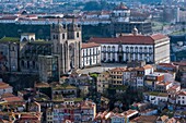 Portugal, Douro, Porto, aerial view from Clerigos Tower, cathedral and episcopal palace