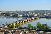 France, Gironde, Bordeaux, area listed as World Heritage by UNESCO, Pont de Pierre on the Garonne River, brick and stone arch bridge inaugurated in 1822