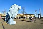 France, Gironde, Bordeaux, area classified as World Heritage, Stalingrad square, sculpture the Blue Lion by the artist Xavier Veilhan