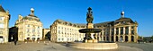 France, Gironde, Bordeaux, area listed as World Heritage by UNESCO, Saint Pierre district, Place de la Bourse (Square of Bourse) and the three graces fountain