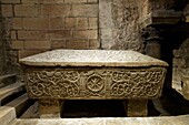 France, Gironde, Bordeaux, area listed as World Heritage by UNESCO, Place des Martyrs de la Resistance, Saint Seurin Basilica built in the 11th century, archaeological remains, crypt with Gallo-Roman funerary rooms, sarcophagi of the 4th and Life centuries