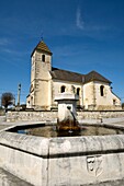 France, Haute Saone, Melin, church, fountain