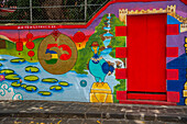 View of wall art at Chinese Embassy, Chinatown, Port Louis, Mauritius, Indian Ocean, Africa